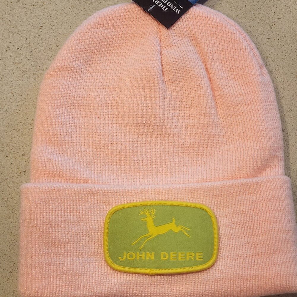 John Deere Patched Knit Cuffed Beanie in Soft Pink
